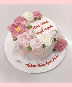 Bánh kem cưới bỏ quả 1 tầng trang trí hoa kem Lovii Cake-BBBC4