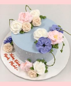 Bánh kem cưới bỏ quả 1 tầng trang trí hoa kem Lovii Cake-BBBC6